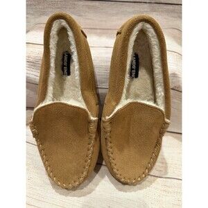 Lands End Slippers Leather Faux Fur Slip On Moccasin Classic Kids Unisex 3